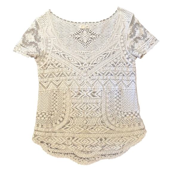 Anthropologie Meadow Rue Short Sleeve, Scoop Neck Sheer Lace Blouse, Sz. S - Picture 1 of 4